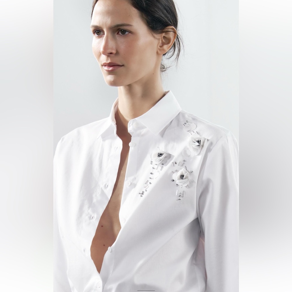 sale New Zara jewel flower shirt ZW collection - Picture 2 of 4